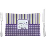 Purple Gingham & Stripe Rectangular Glass Lunch / Dinner Plate - Single or Set (Personalized)