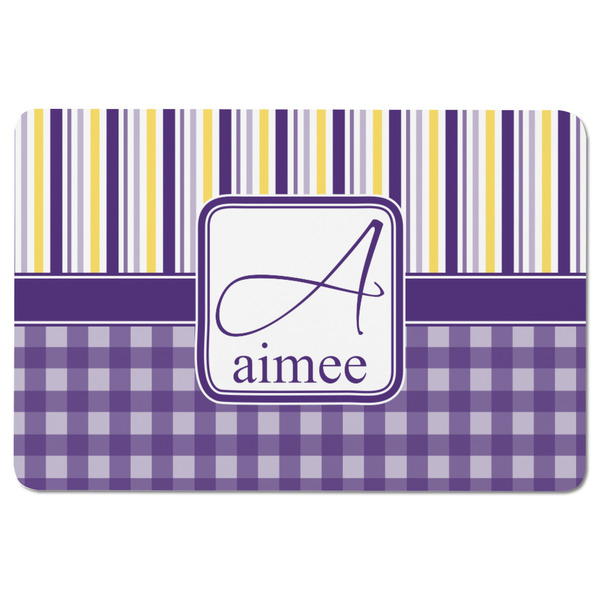 Purple Gingham & Stripe Rectangular Fridge Magnet - FRONT