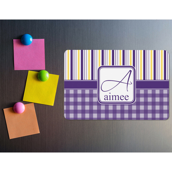 Purple Gingham & Stripe Rectangular Fridge Magnet - LIFESTYLE