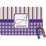 Purple Gingham & Stripe Rectangular Fridge Magnet (Personalized)