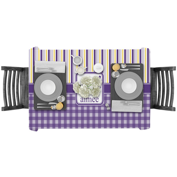 Purple Gingham & Stripe Rectangular Tablecloths - LIFESTYLE