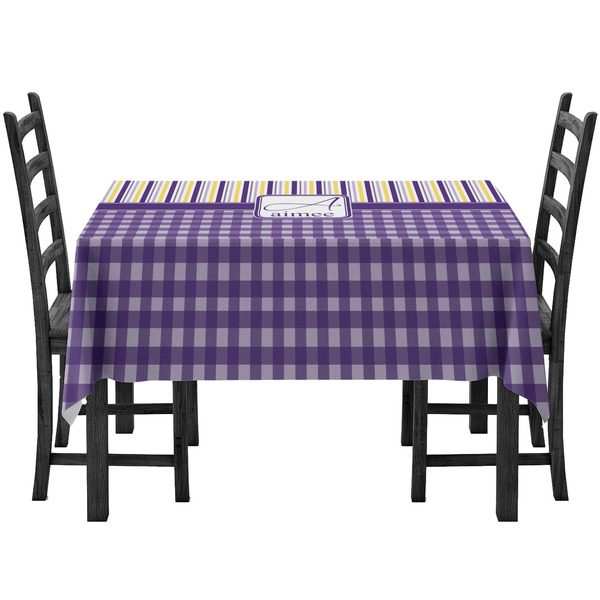 Custom Purple Gingham & Stripe Tablecloth (Personalized)