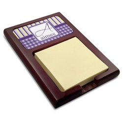 Purple Gingham & Stripe Red Mahogany Sticky Note Holder (Personalized)