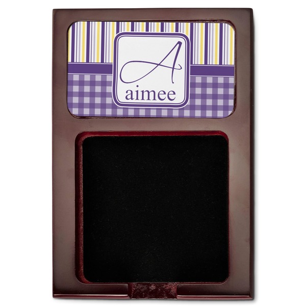 Purple Gingham & Stripe Red Mahogany Sticky Note Holder - Flat