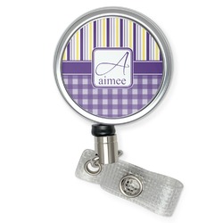Purple Gingham & Stripe Retractable Badge Reel (Personalized)