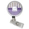 Purple Gingham & Stripe Retractable Badge Reel - Flat