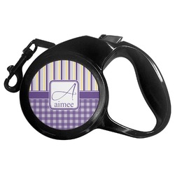 Purple Gingham & Stripe Retractable Dog Leash (Personalized)