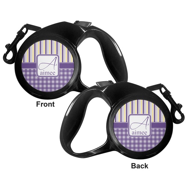 Purple Gingham & Stripe Retractable Dog Leash - Medium Large - Apvl