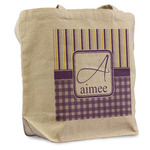 Purple Gingham & Stripe Reusable Cotton Grocery Bag - Single (Personalized)