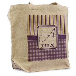 Purple Gingham & Stripe Reusable Cotton Grocery Bag (Personalized)