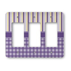 Purple Gingham & Stripe Rocker Style Light Switch Cover - Three Switch