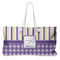 Purple Gingham & Stripe Large Rope Tote Bag - Front View