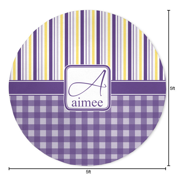 Purple Gingham & Stripe Round Area Rug - Size