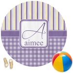 Purple Gingham & Stripe Round Beach Towel (Personalized)
