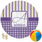 Purple Gingham & Stripe Round Beach Towel (Personalized)