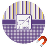 Purple Gingham & Stripe Round Car Magnet - 6" (Personalized)