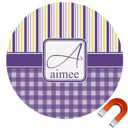 Purple Gingham & Stripe Car Magnet (Personalized)