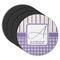 Purple Gingham & Stripe Round Coaster Rubber Back - Main