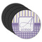 Purple Gingham & Stripe Round Rubber Backed Coasters - Set of 4 (Personalized)