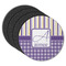 Purple Gingham & Stripe Round Rubber Backed Coasters - Set of 4 (Personalized)