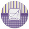 Purple Gingham & Stripe Round Rubber Backed Coaster (Personalized)