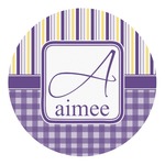 Purple Gingham & Stripe Round Decal - Small (Personalized)
