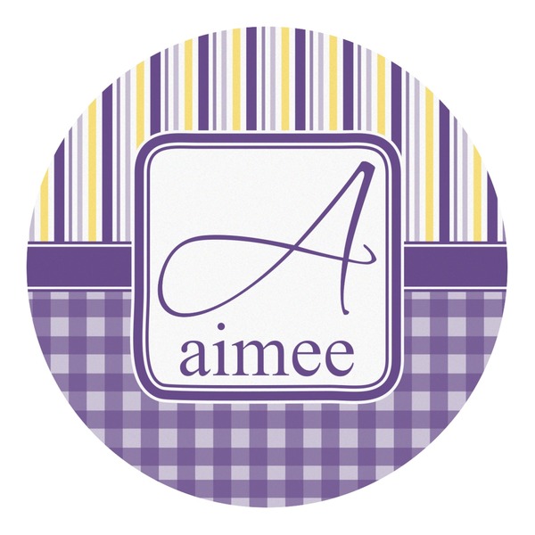 Custom Purple Gingham & Stripe Round Decal - Large (Personalized)