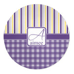 Purple Gingham & Stripe 5' Round Indoor Area Rug (Personalized)