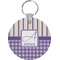 Purple Gingham & Stripe Round Keychain (Personalized)