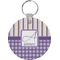 Purple Gingham & Stripe Round Plastic Keychain (Personalized)