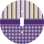 Purple Gingham & Stripe Round Light Switch Cover