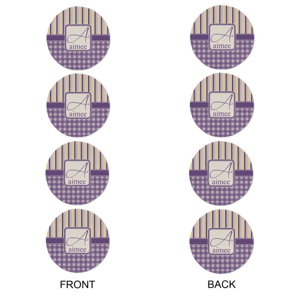 Purple Gingham & Stripe Round Linen Placemats - APPROVAL Set of 4 (double sided)