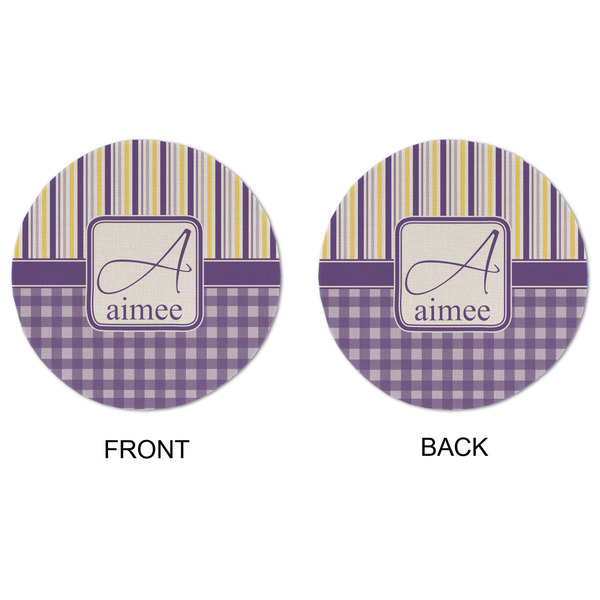 Purple Gingham & Stripe Round Linen Placemats - APPROVAL (double sided)