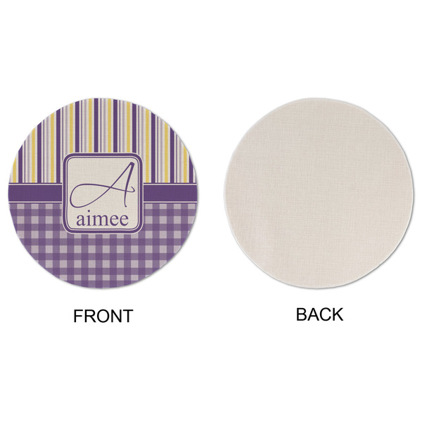Purple Gingham & Stripe Round Linen Placemats - APPROVAL (single sided)