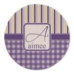 Purple Gingham & Stripe Round Linen Placemat (Personalized)