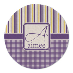 Purple Gingham & Stripe Round Linen Placemat - Single Sided (Personalized)