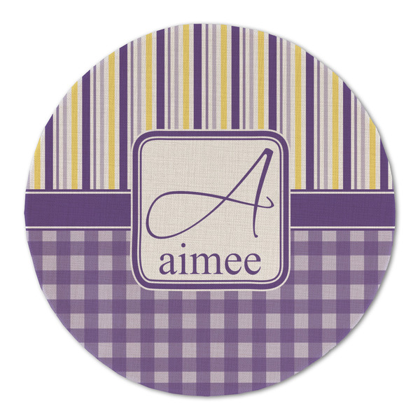Custom Purple Gingham & Stripe Round Linen Placemat - Single Sided (Personalized)