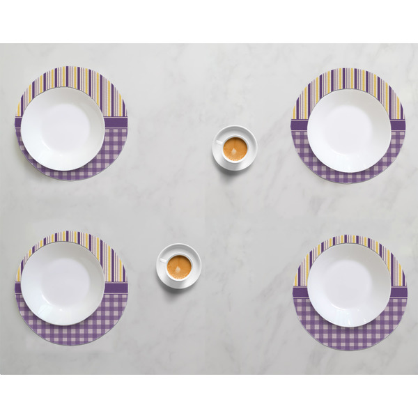 Purple Gingham & Stripe Round Linen Placemats - LIFESTYLE (set of 4)