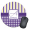 Purple Gingham & Stripe Round Mouse Pad (Personalized)