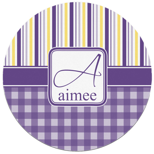 Purple Gingham & Stripe Round Mousepad - APPROVAL