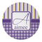 Purple Gingham & Stripe Round Paper Coaster - Approval