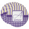 Purple Gingham & Stripe Round Paper Coaster - Main