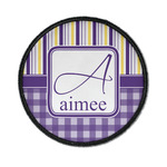 Purple Gingham & Stripe Iron On Round Patch w/ Name and Initial