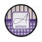 Purple Gingham & Stripe Iron On Round Patch w/ Name and Initial
