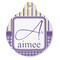 Purple Gingham & Stripe Round Pet ID Tag (Personalized)