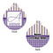Purple Gingham & Stripe Round Pet Tag - Front & Back
