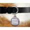 Purple Gingham & Stripe Round Pet Tag on Collar & Dog