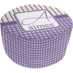Purple Gingham & Stripe Round Pouf Ottoman (Personalized)