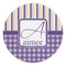 Purple Gingham & Stripe Round Stone Trivet (Personalized)