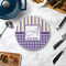 Purple Gingham & Stripe Round Stone Trivet - In Context View